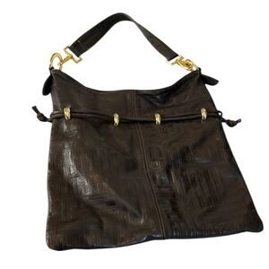 Andre Oliver dark brown leather bag gold hardware magnetic & cinch closure